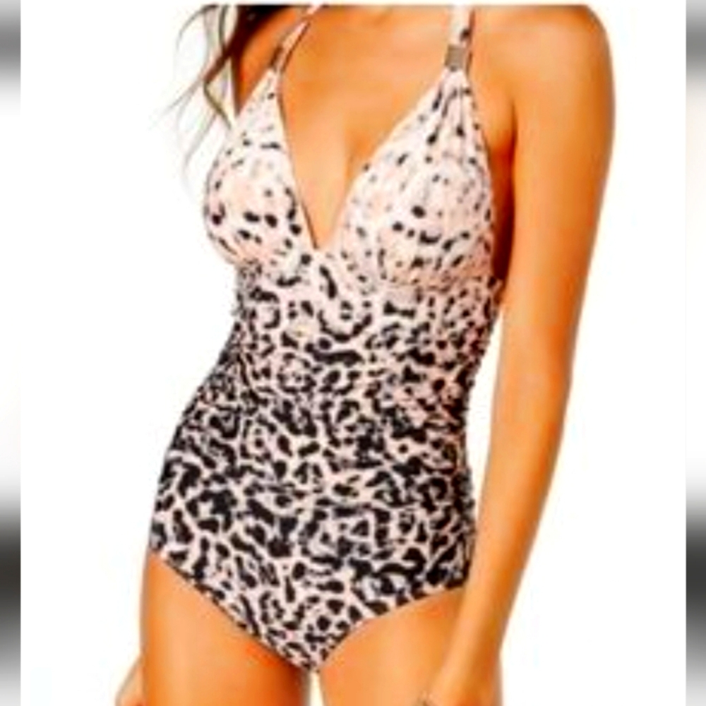 Calvin Klein Women's Cheetah Print One Piece Swimsuit Size 12 .
